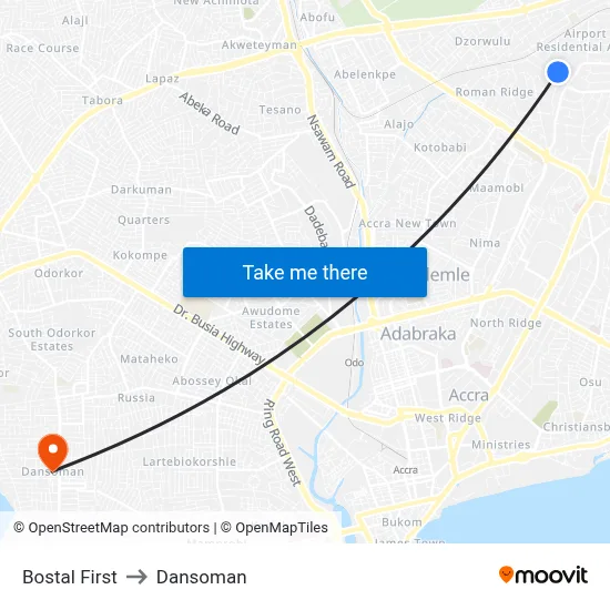 Bostal First to Dansoman map