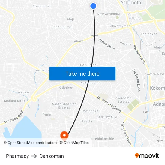 Pharmacy to Dansoman map