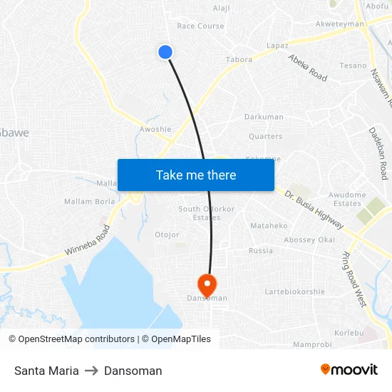 Santa Maria to Dansoman map
