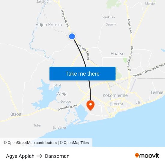 Agya Appiah to Dansoman map