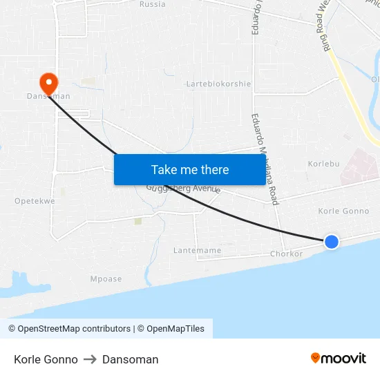 Korle Gonno to Dansoman map