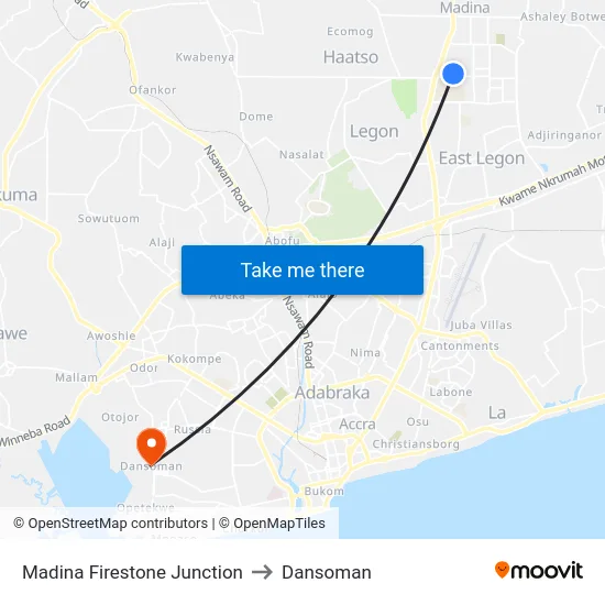 Madina Firestone Junction to Dansoman map