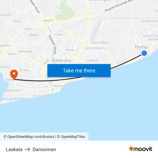 Laskala to Dansoman map