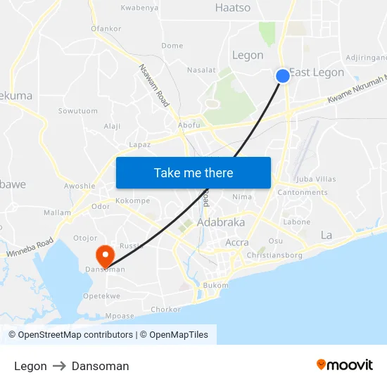 Legon to Dansoman map