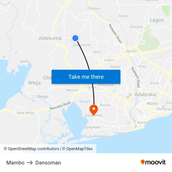 Mambo to Dansoman map