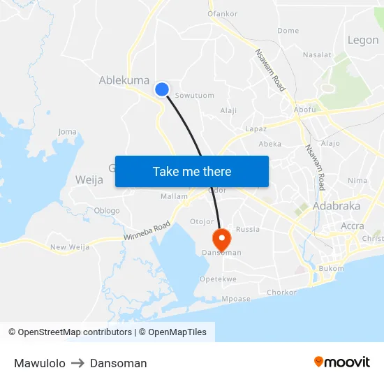 Mawulolo to Dansoman map