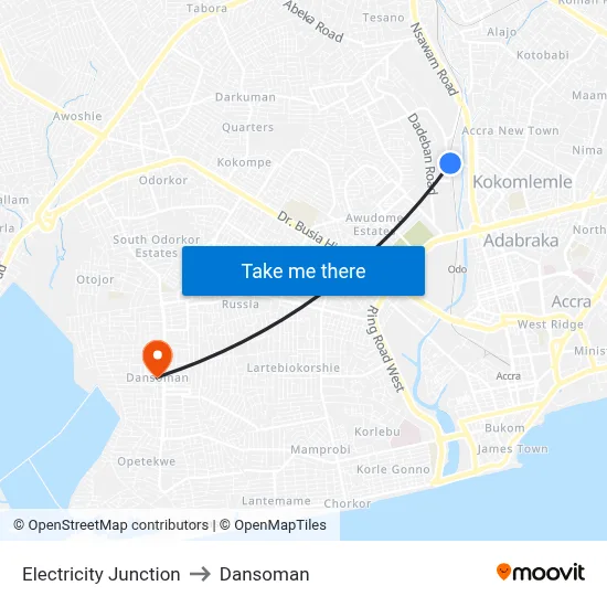 Electricity Junction to Dansoman map