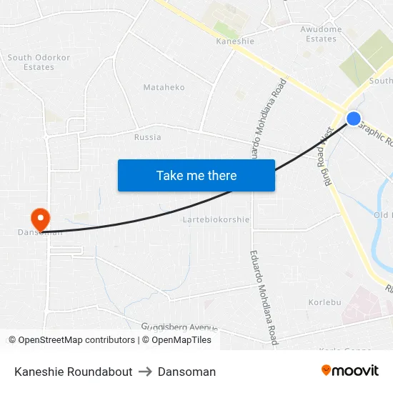 Kaneshie Roundabout to Dansoman map