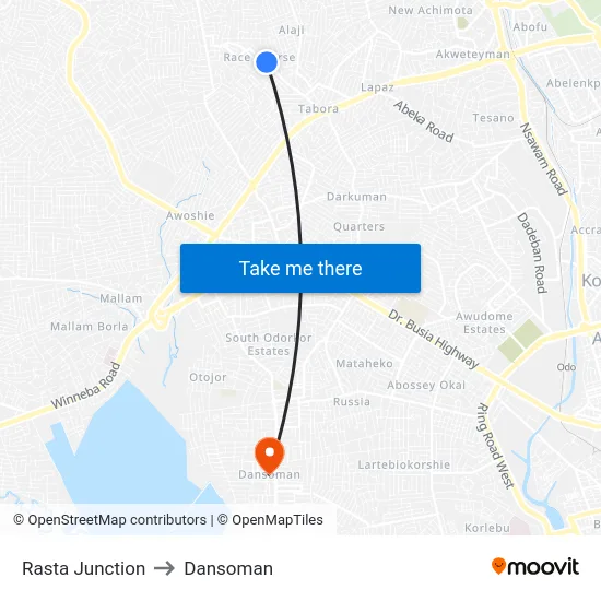 Rasta Junction to Dansoman map