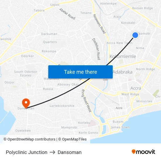 Polyclinic Junction to Dansoman map