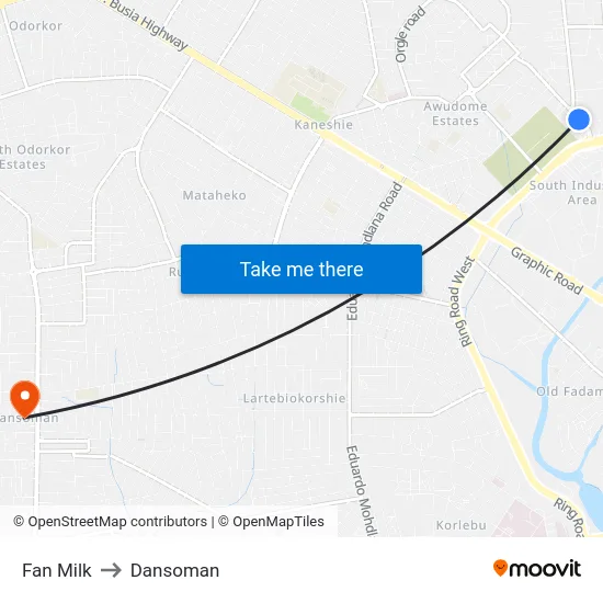 Fan Milk to Dansoman map
