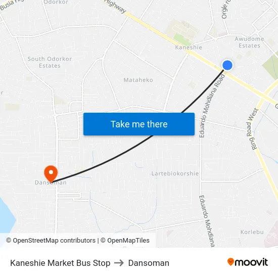 Kaneshie Market Bus Stop to Dansoman map