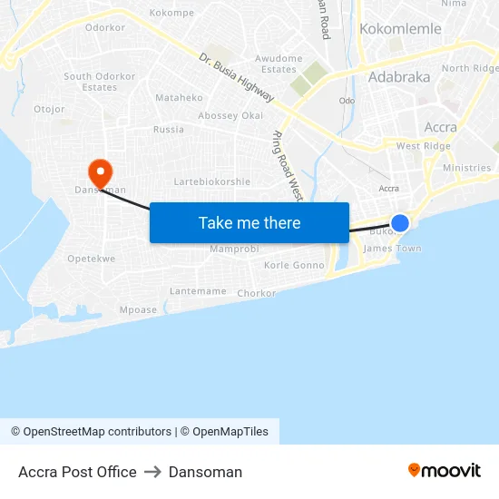 Accra Post Office to Dansoman map