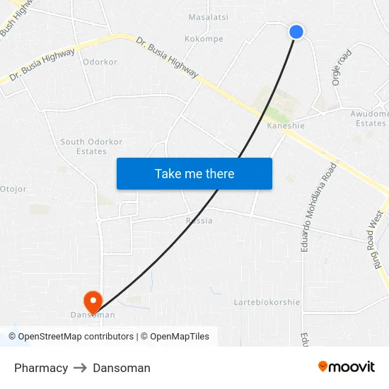 Pharmacy to Dansoman map