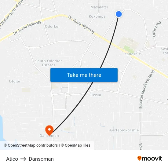 Atico to Dansoman map