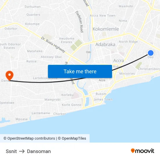 Ssnit to Dansoman map