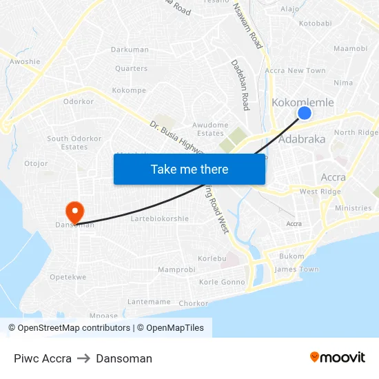 Piwc Accra to Dansoman map