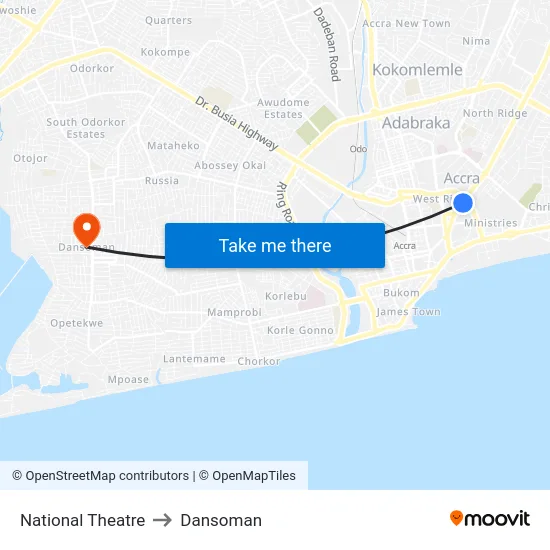 National Theatre to Dansoman map