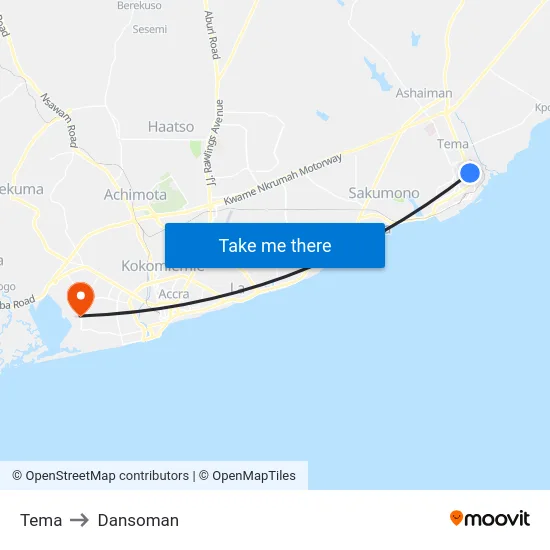 Tema to Dansoman map