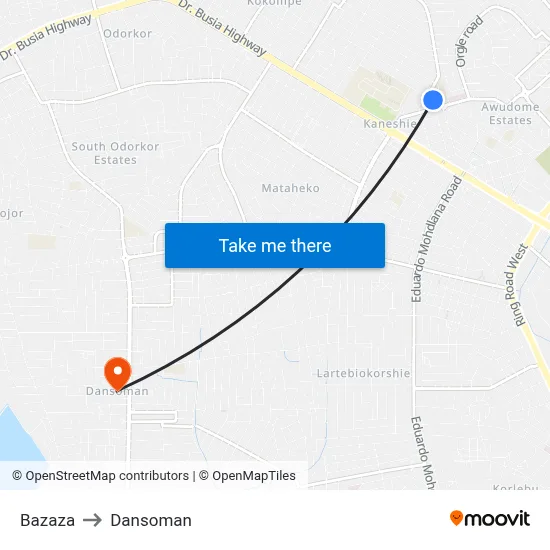 Bazaza to Dansoman map