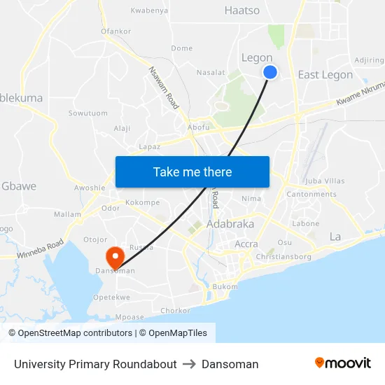 University Primary Roundabout to Dansoman map