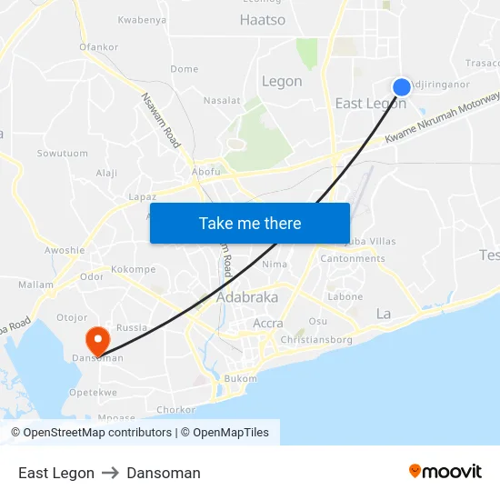 East Legon to Dansoman map