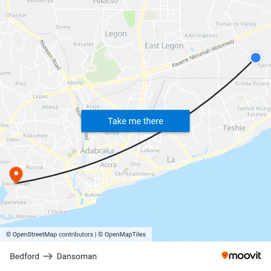 Bedford to Dansoman map