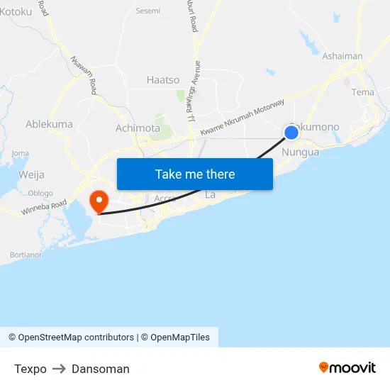 Texpo to Dansoman map