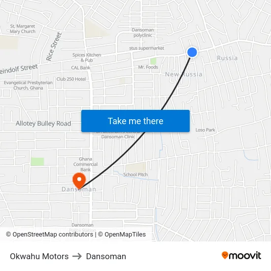 Okwahu Motors to Dansoman map