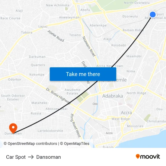 Car Spot to Dansoman map