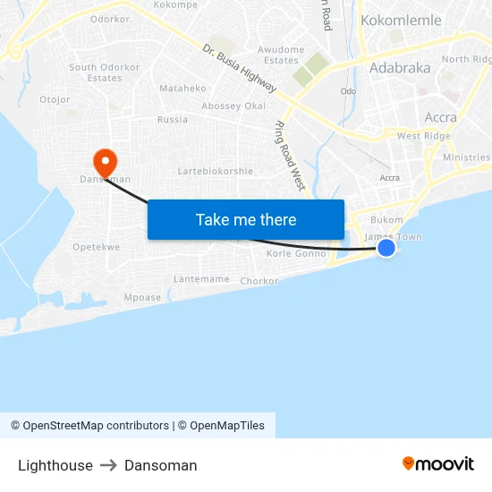 Lighthouse to Dansoman map