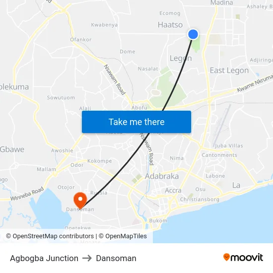 Agbogba Junction to Dansoman map