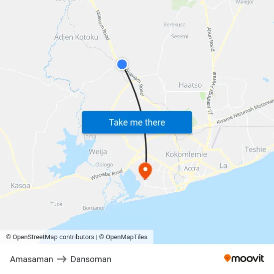 Amasaman to Dansoman map