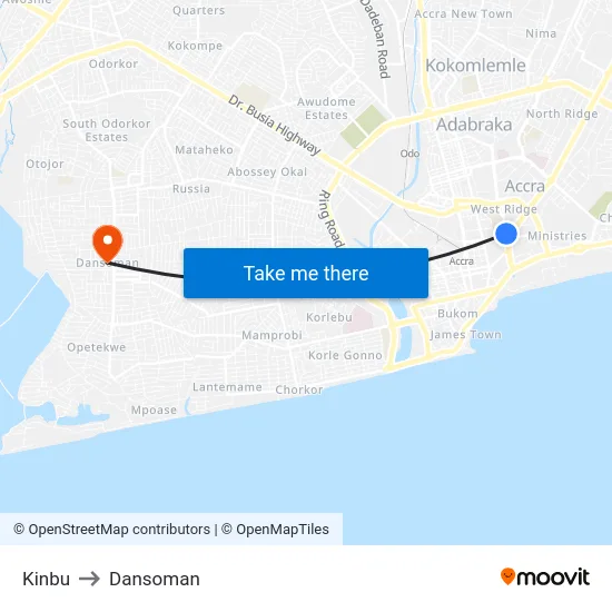 Kinbu to Dansoman map