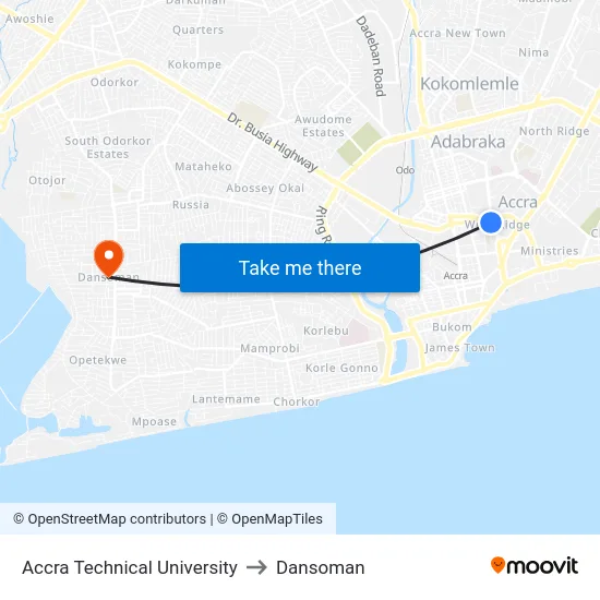 Accra Technical University to Dansoman map