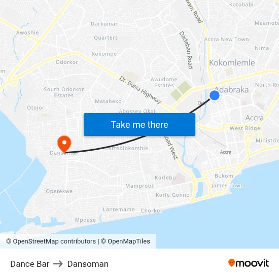 Dance Bar to Dansoman map
