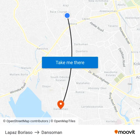 Lapaz Borlaso to Dansoman map