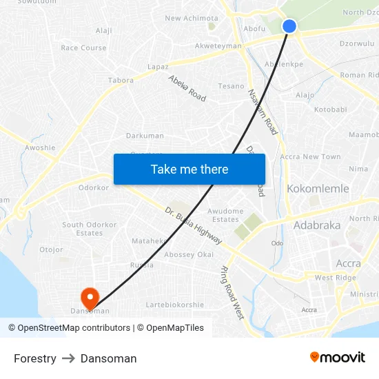 Forestry to Dansoman map