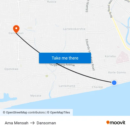 Ama Mensah to Dansoman map