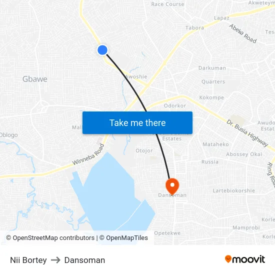 Nii Bortey to Dansoman map