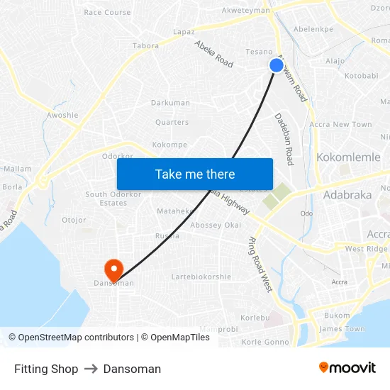 Fitting Shop to Dansoman map