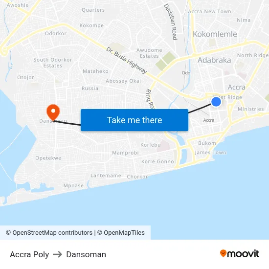Accra Poly to Dansoman map