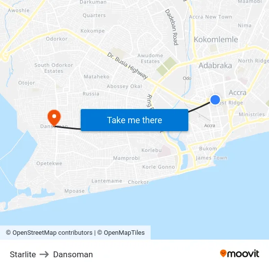 Starlite to Dansoman map