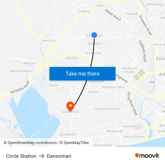 Circle Station to Dansoman map