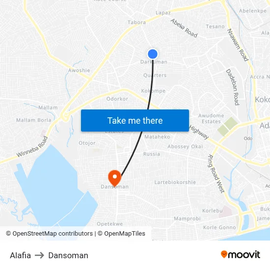 Alafia to Dansoman map