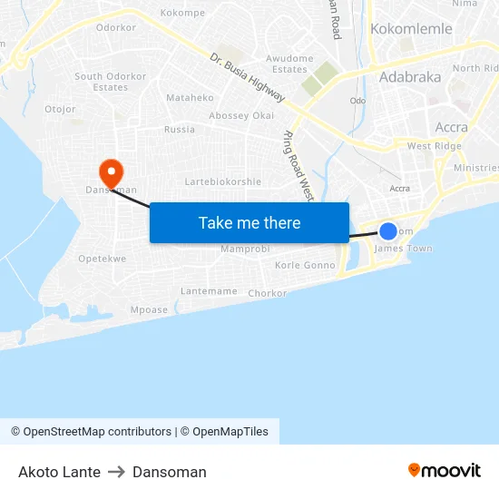 Akoto Lante to Dansoman map