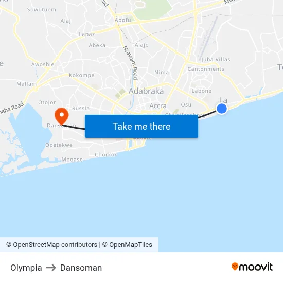 Olympia to Dansoman map