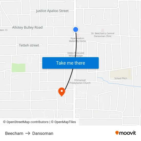 Beecham to Dansoman map