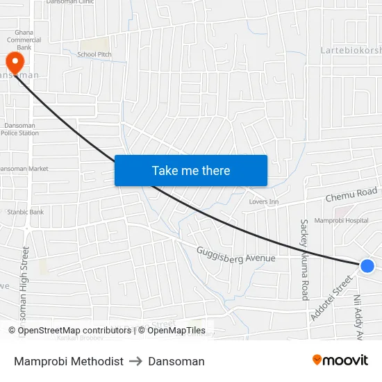 Mamprobi Methodist to Dansoman map
