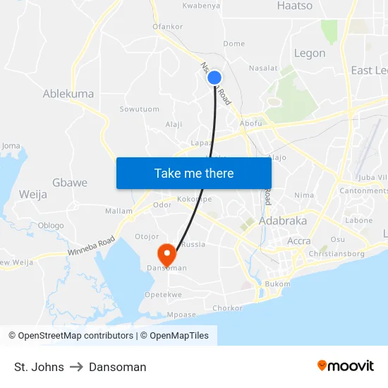 St. Johns to Dansoman map